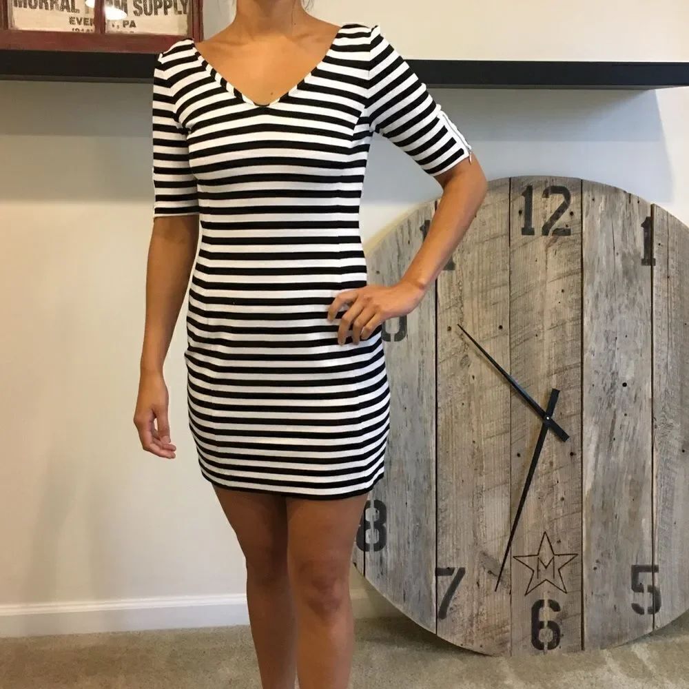 Banana Republic Bodycon Knit Striped Nautical Zip Dress 6